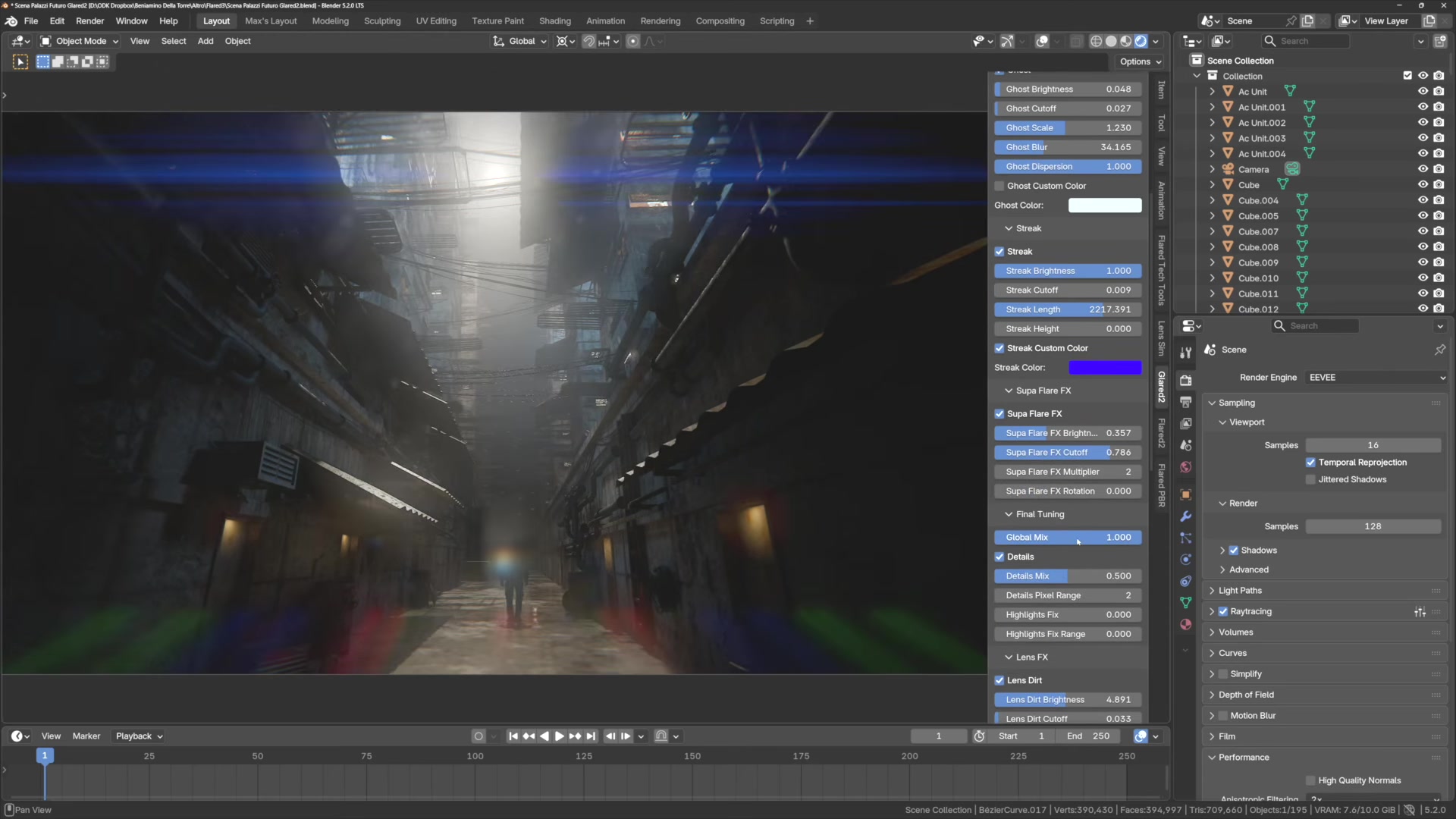 Glared2 light effects being adjusted inside Blender